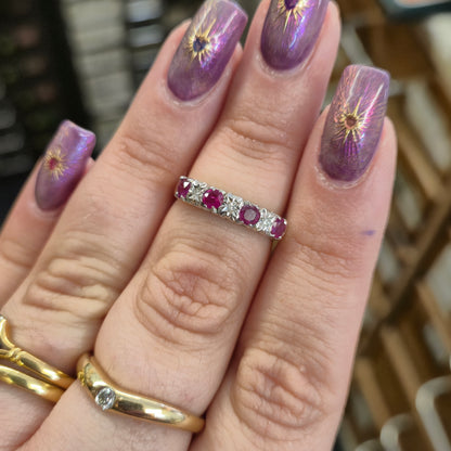 9ct Yellow Gold Ruby and Diamond Half Eternity Row Ring