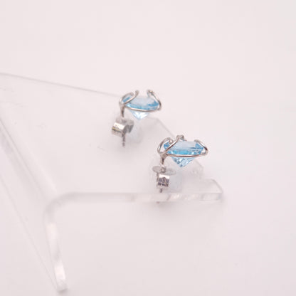 9ct White Gold Blue Topaz Swirly Wire-Work Stud Earrings