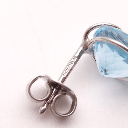 9ct White Gold Blue Topaz Swirly Wire-Work Stud Earrings