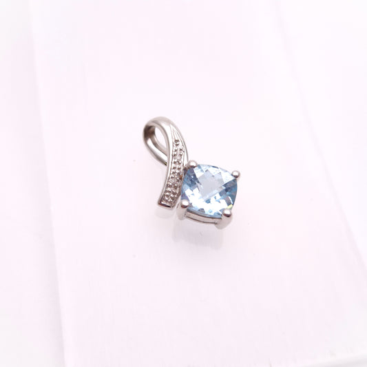 9ct White Gold Chequerboard Cut Blue Topaz and Diamond Pendant