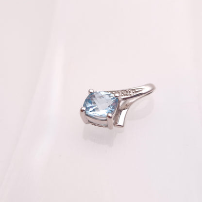 9ct White Gold Chequerboard Cut Blue Topaz and Diamond Pendant