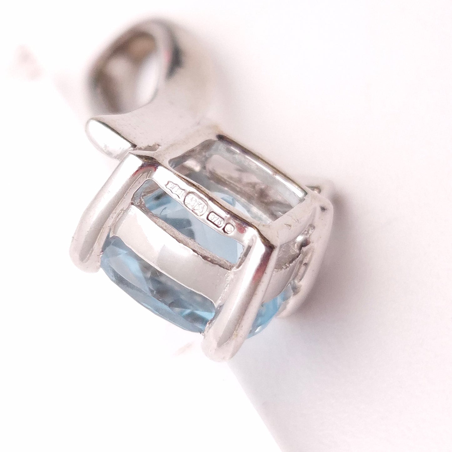 9ct White Gold Chequerboard Cut Blue Topaz and Diamond Pendant