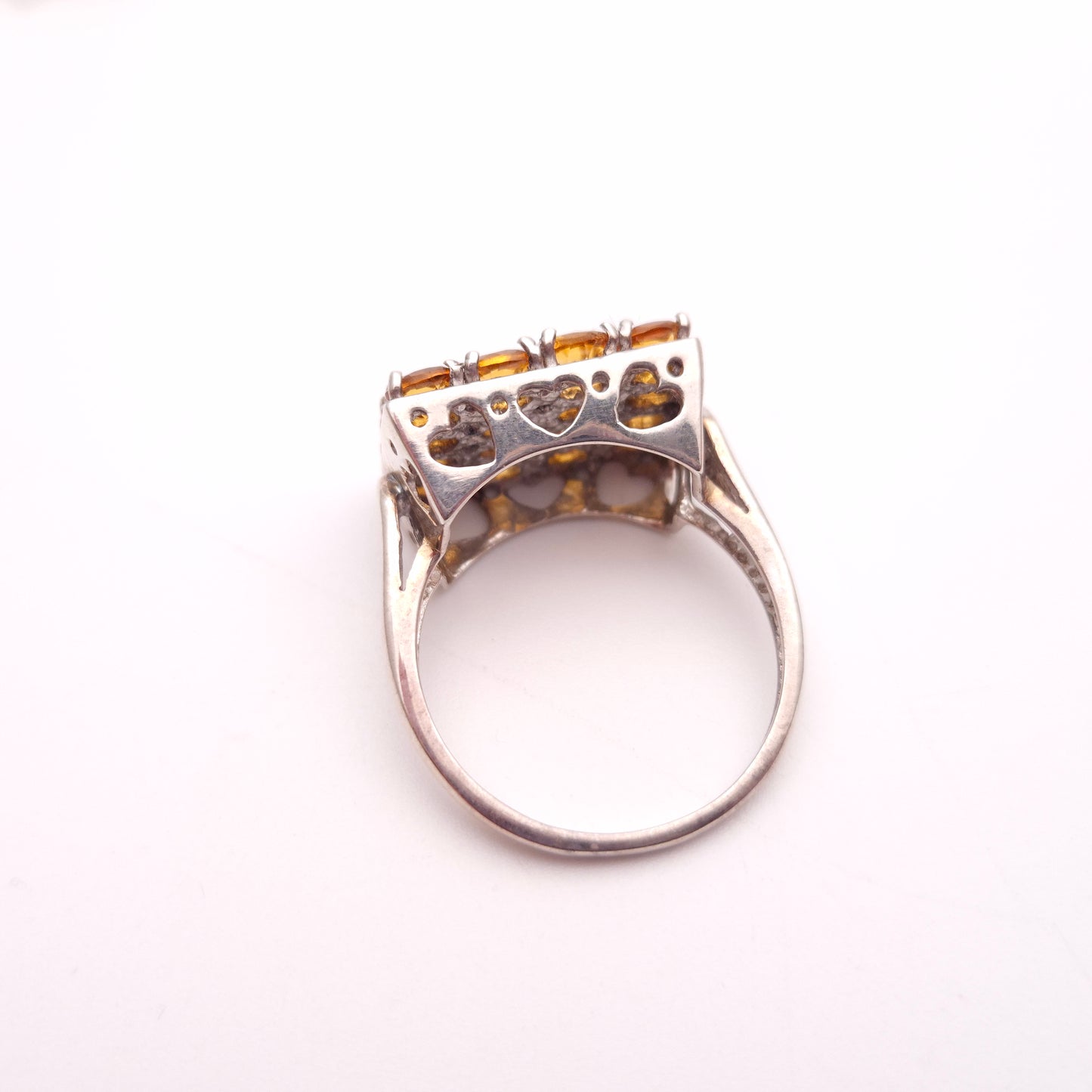 Sterling Silver Large Multi-Gem Rectangular Citrine and White Stone Cluster Ring