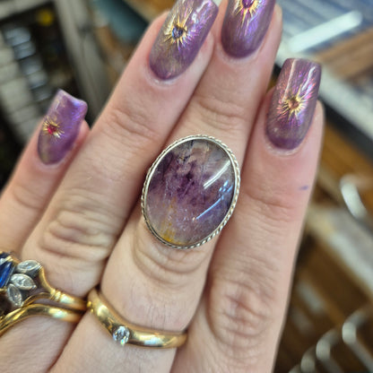 Sterling Silver Large Oval Cabochon Statement Blue John Cocktail Ring