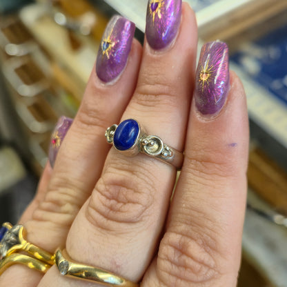 Sterling Silver Lapis Lazuli Solitaire Statement Ring