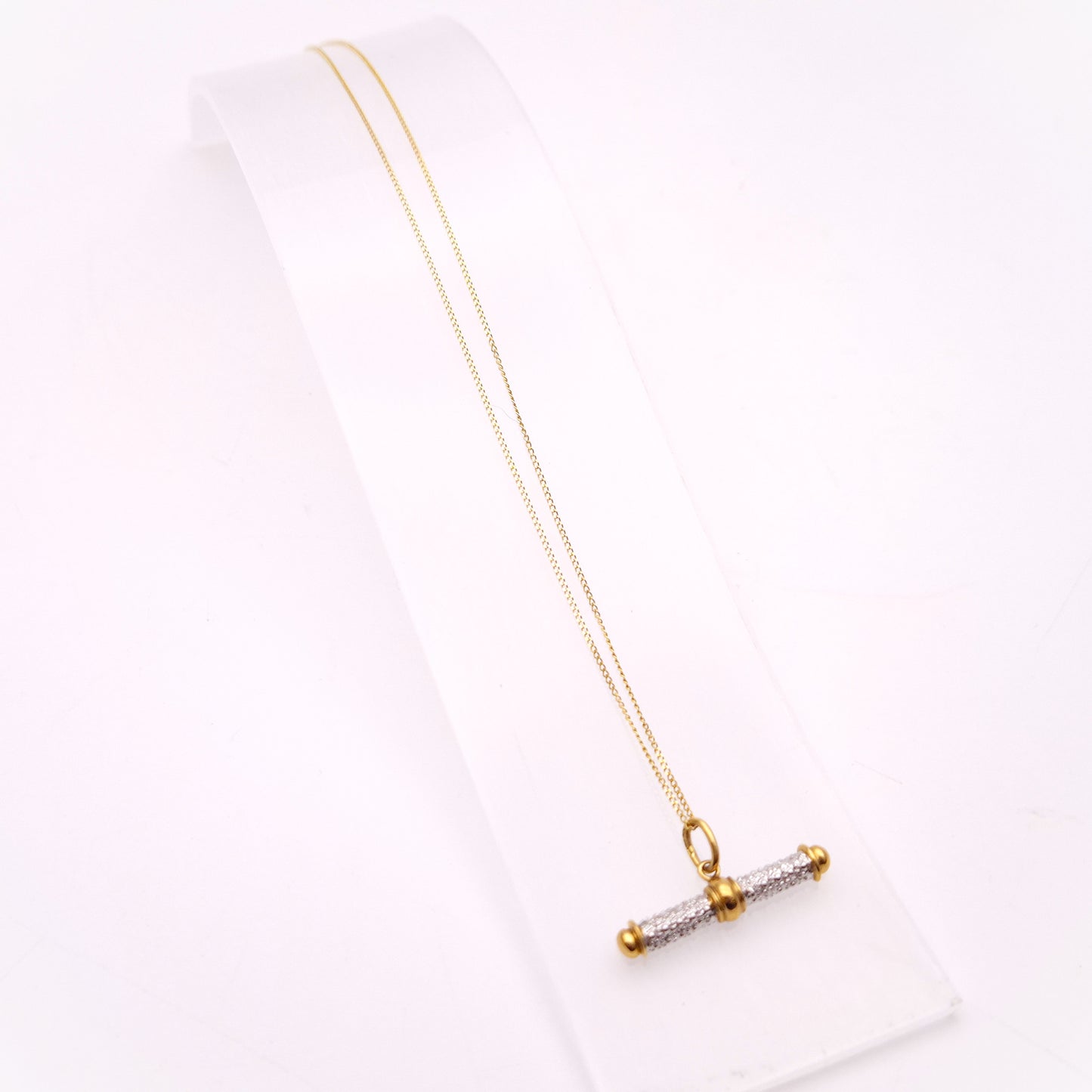 9ct Two-Tone White and Yellow Gold Diamond Set T-Bar Pendant and Chain Necklace