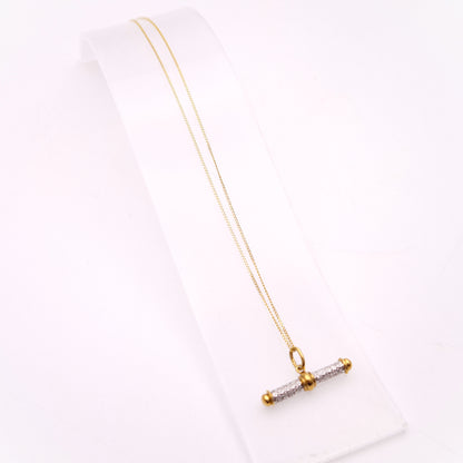 9ct Two-Tone White and Yellow Gold Diamond Set T-Bar Pendant and Chain Necklace