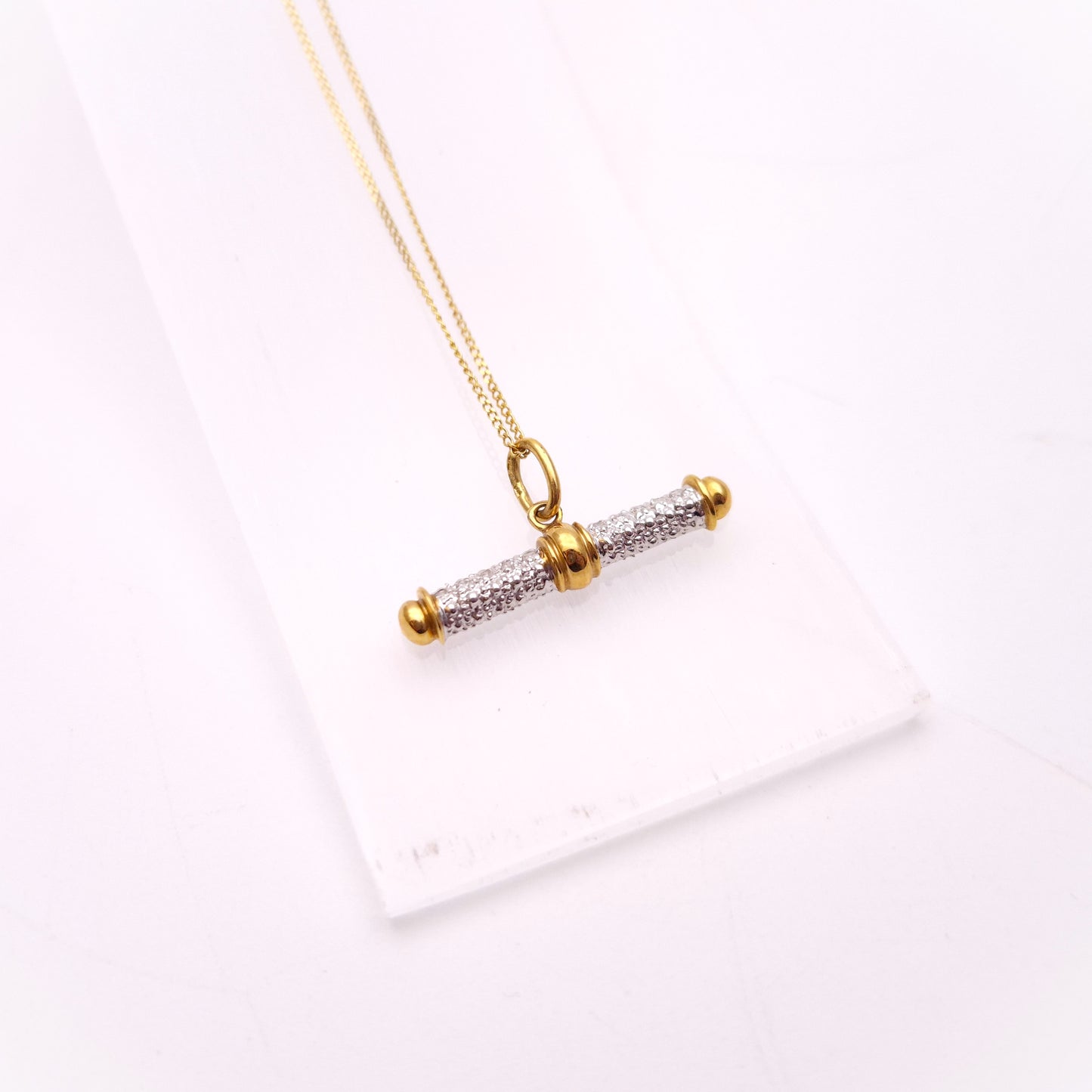 9ct Two-Tone White and Yellow Gold Diamond Set T-Bar Pendant and Chain Necklace