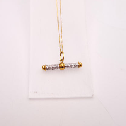 9ct Two-Tone White and Yellow Gold Diamond Set T-Bar Pendant and Chain Necklace