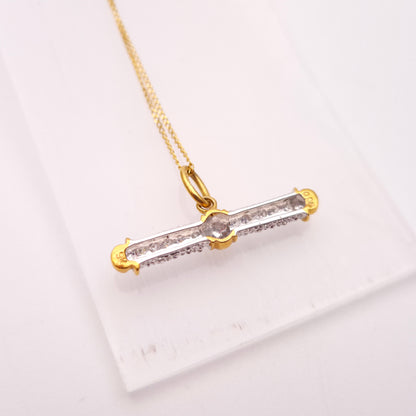 9ct Two-Tone White and Yellow Gold Diamond Set T-Bar Pendant and Chain Necklace