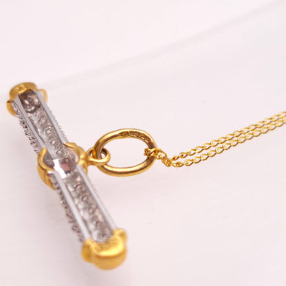 9ct Two-Tone White and Yellow Gold Diamond Set T-Bar Pendant and Chain Necklace