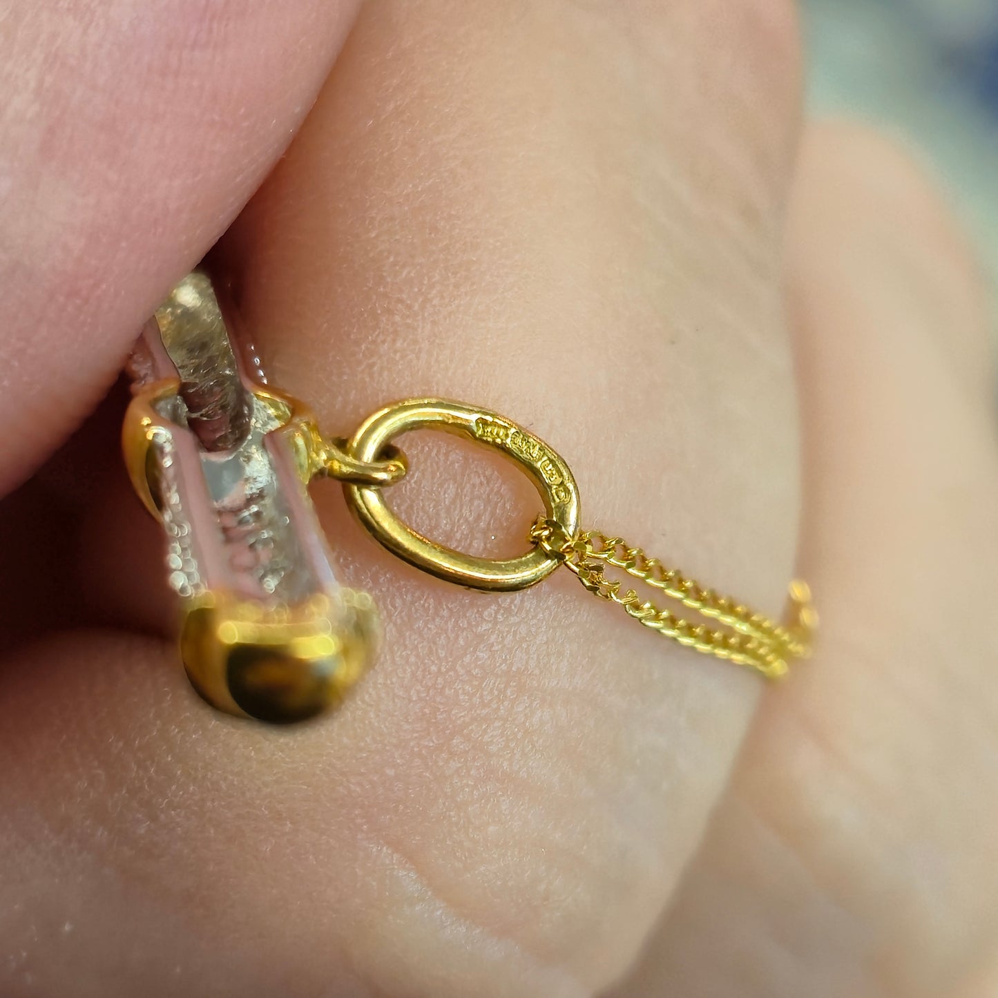 9ct Two-Tone White and Yellow Gold Diamond Set T-Bar Pendant and Chain Necklace