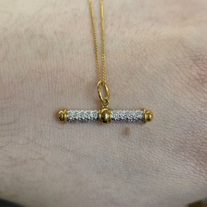 9ct Two-Tone White and Yellow Gold Diamond Set T-Bar Pendant and Chain Necklace