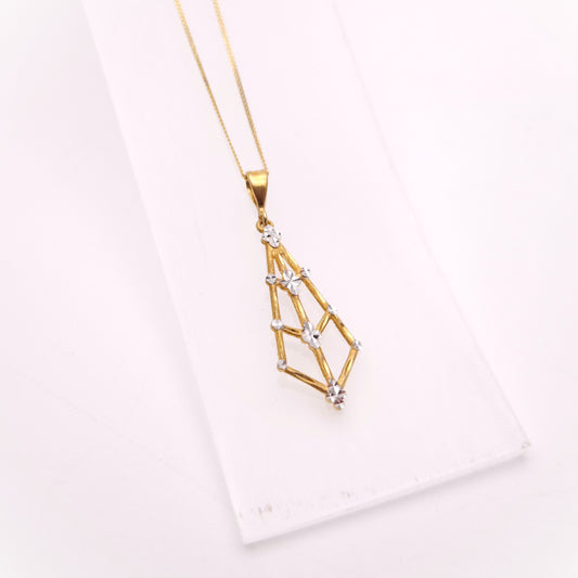 9ct Yellow and White Gold Diamond Shape Openwork Pendant and Chain Necklace