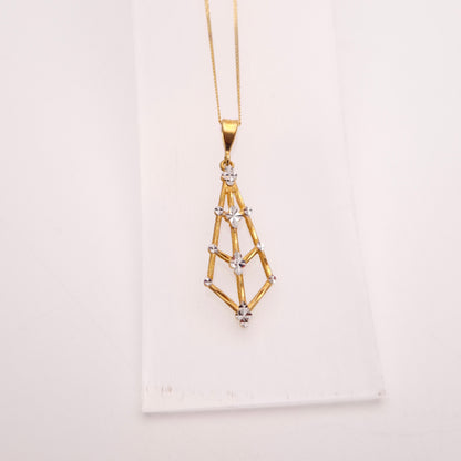 9ct Yellow and White Gold Diamond Shape Openwork Pendant and Chain Necklace