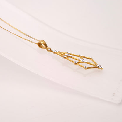 9ct Yellow and White Gold Diamond Shape Openwork Pendant and Chain Necklace