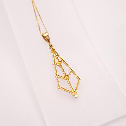 9ct Yellow and White Gold Diamond Shape Openwork Pendant and Chain Necklace