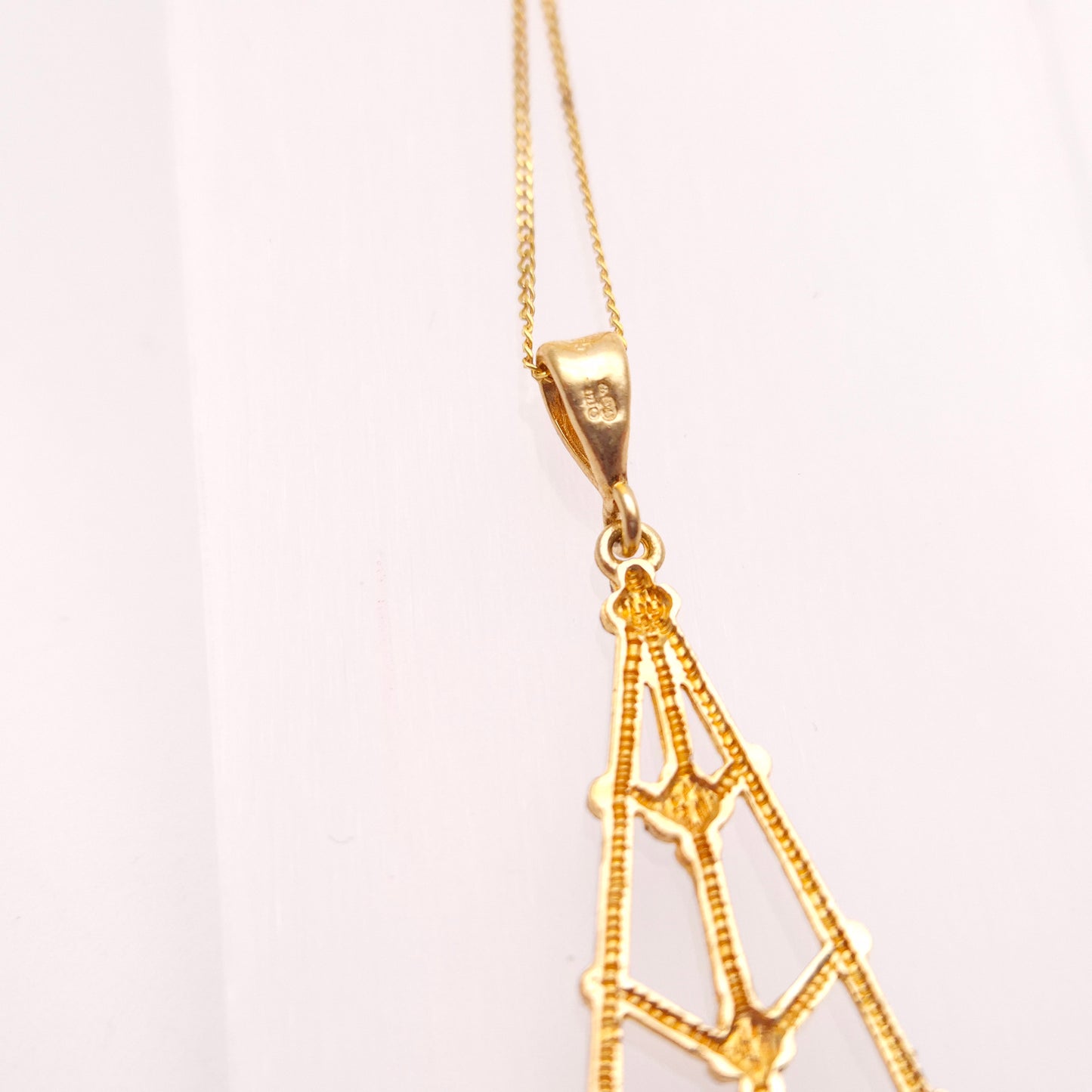 9ct Yellow and White Gold Diamond Shape Openwork Pendant and Chain Necklace