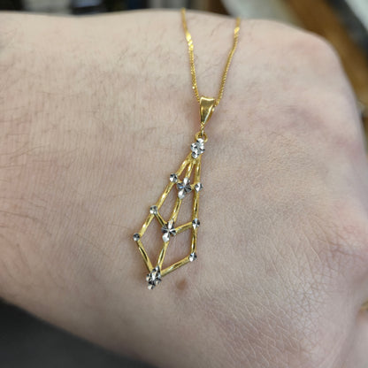 9ct Yellow and White Gold Diamond Shape Openwork Pendant and Chain Necklace