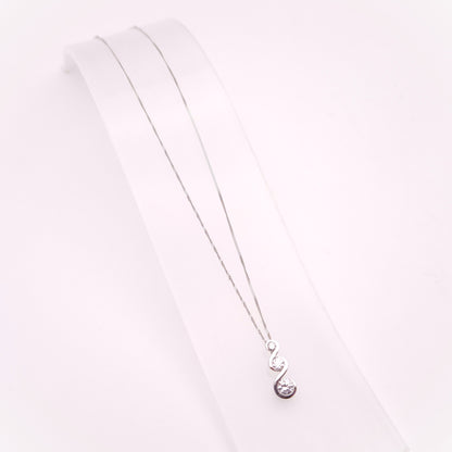 9ct White Gold Graduated Three Stone Cubic Zirconia Pendant and Chain Necklace
