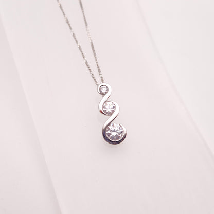 9ct White Gold Graduated Three Stone Cubic Zirconia Pendant and Chain Necklace