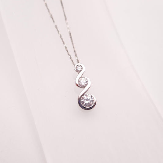 9ct White Gold Graduated Three Stone Cubic Zirconia Pendant and Chain Necklace