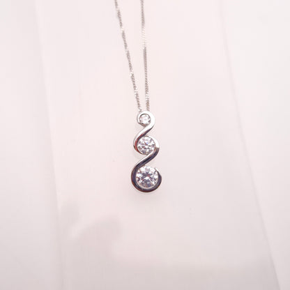 9ct White Gold Graduated Three Stone Cubic Zirconia Pendant and Chain Necklace