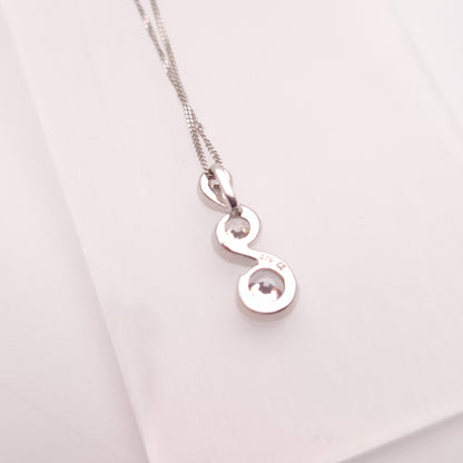 9ct White Gold Graduated Three Stone Cubic Zirconia Pendant and Chain Necklace