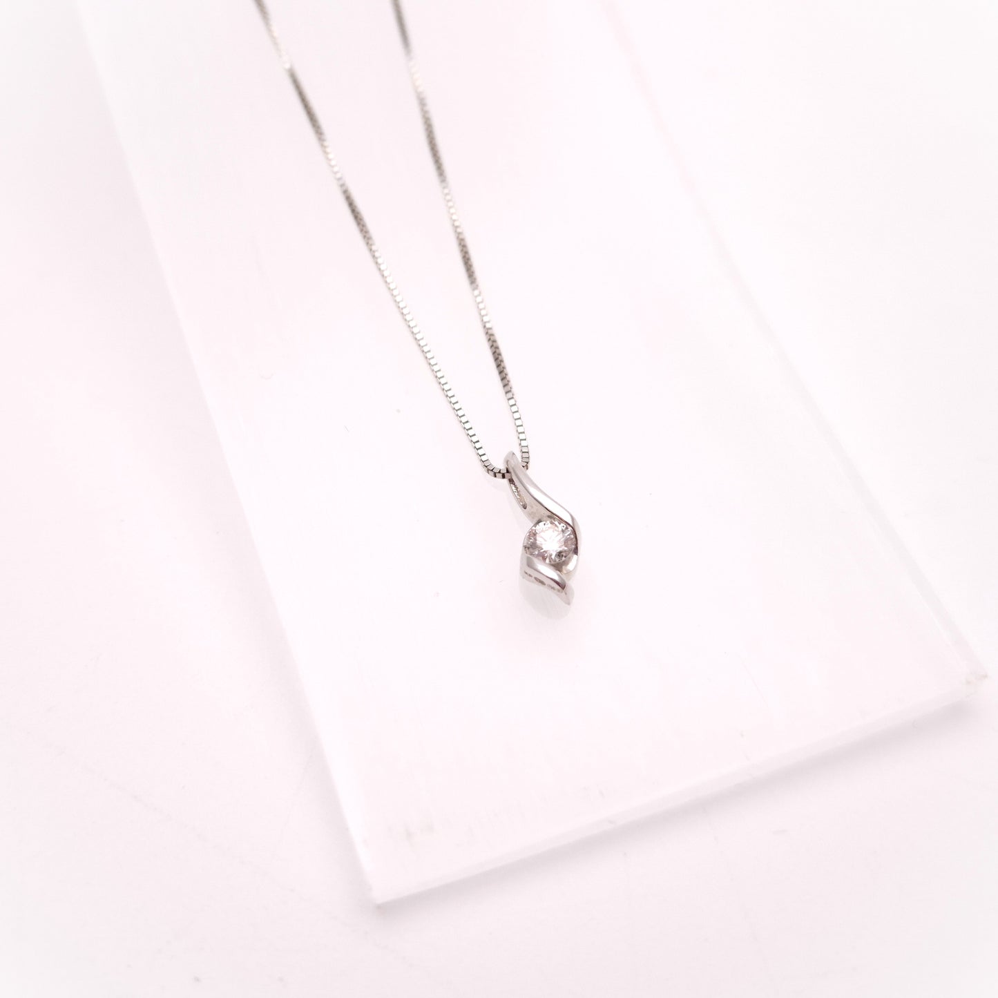 18ct White Gold Diamond Crossover Pendant and Chain Necklace