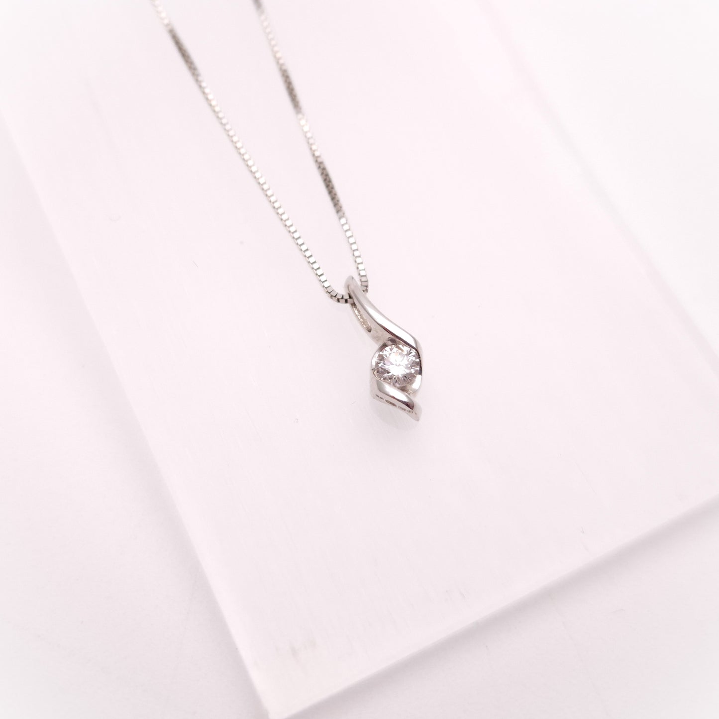 18ct White Gold Diamond Crossover Pendant and Chain Necklace