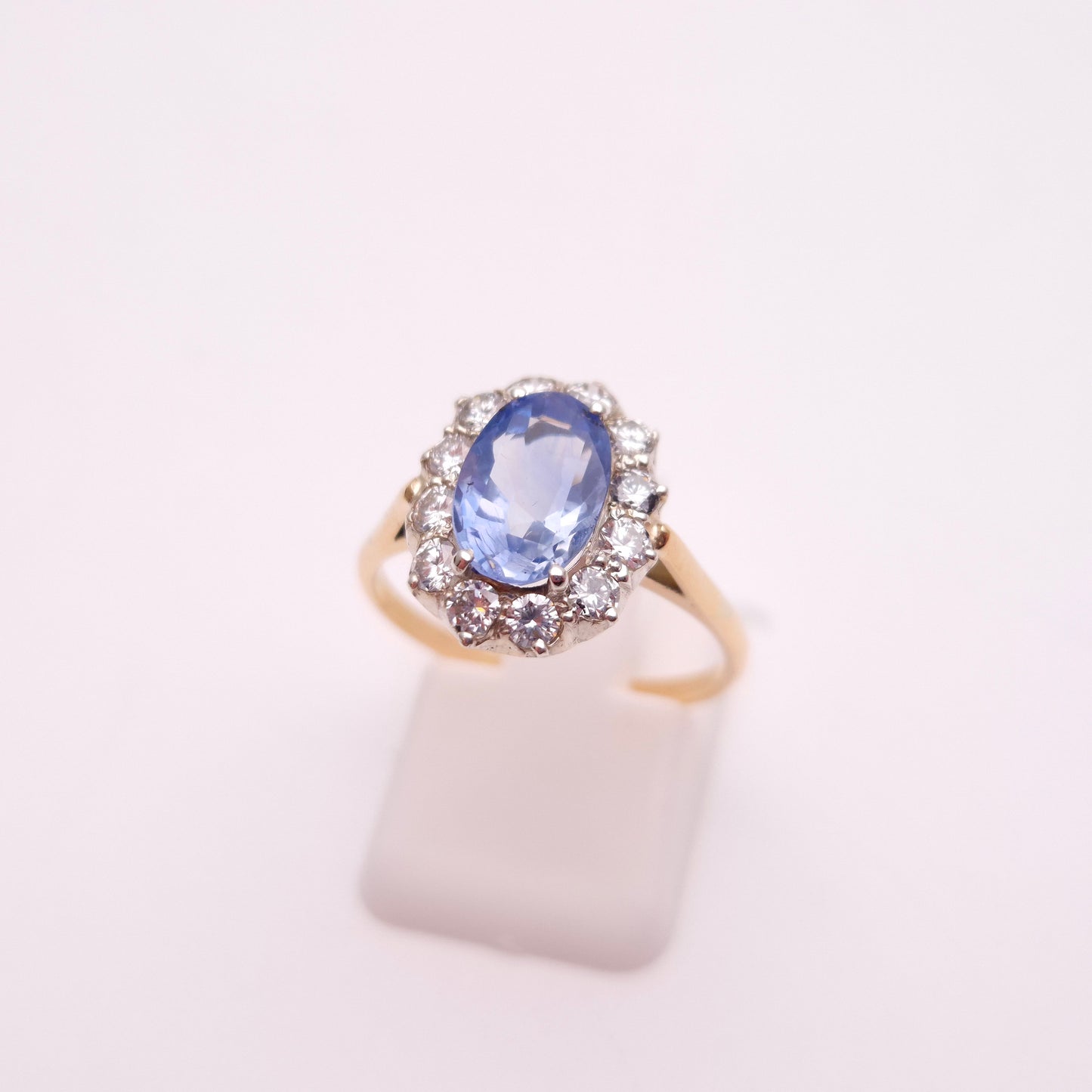 14ct Yellow Gold Pale Blue 2.0ct Oval Sapphire and0.4TCW Diamond Cluster Ring