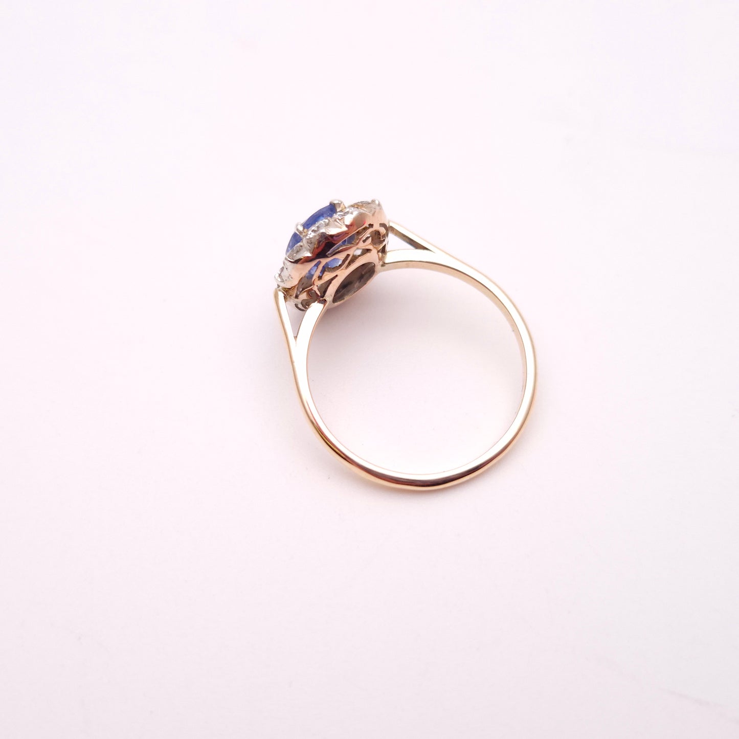 14ct Yellow Gold Pale Blue 2.0ct Oval Sapphire and0.4TCW Diamond Cluster Ring