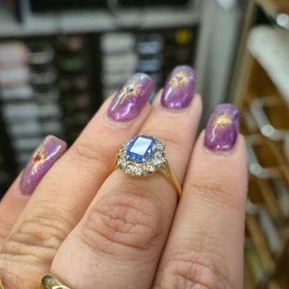 14ct Yellow Gold Pale Blue 2.0ct Oval Sapphire and0.4TCW Diamond Cluster Ring