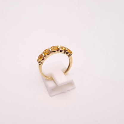 9ct Yellow Gold Round Cut 5 Stone Citrine Row Ring