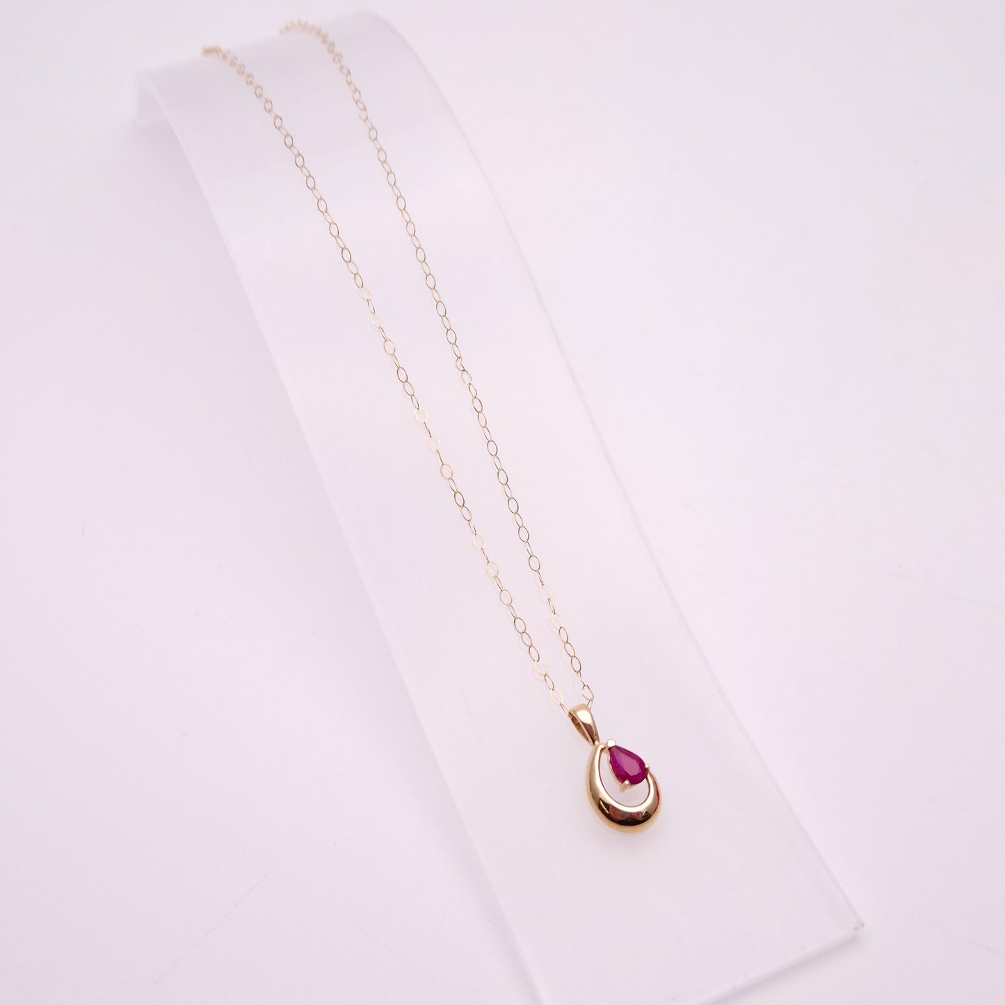 9ct Yellow Gold Teardrop Pear Shaped Ruby Openwork Necklace