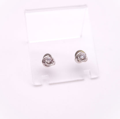 9ct White Gold Lightweight Cubic Zirconia CZ Swirly Knot Stud Earrings