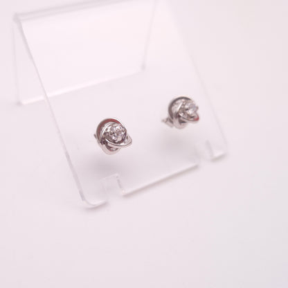 9ct White Gold Lightweight Cubic Zirconia CZ Swirly Knot Stud Earrings