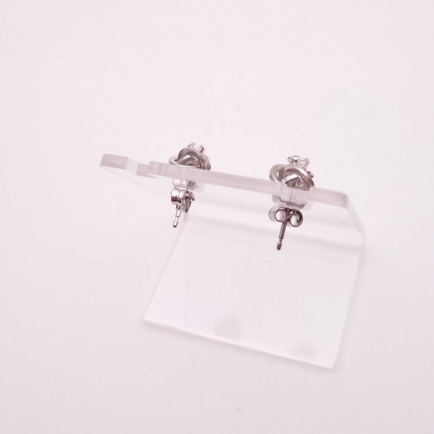 9ct White Gold Lightweight Cubic Zirconia CZ Swirly Knot Stud Earrings