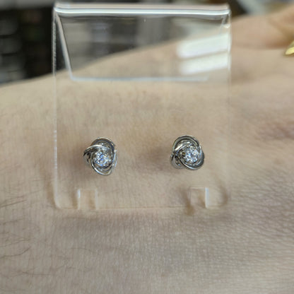 9ct White Gold Lightweight Cubic Zirconia CZ Swirly Knot Stud Earrings