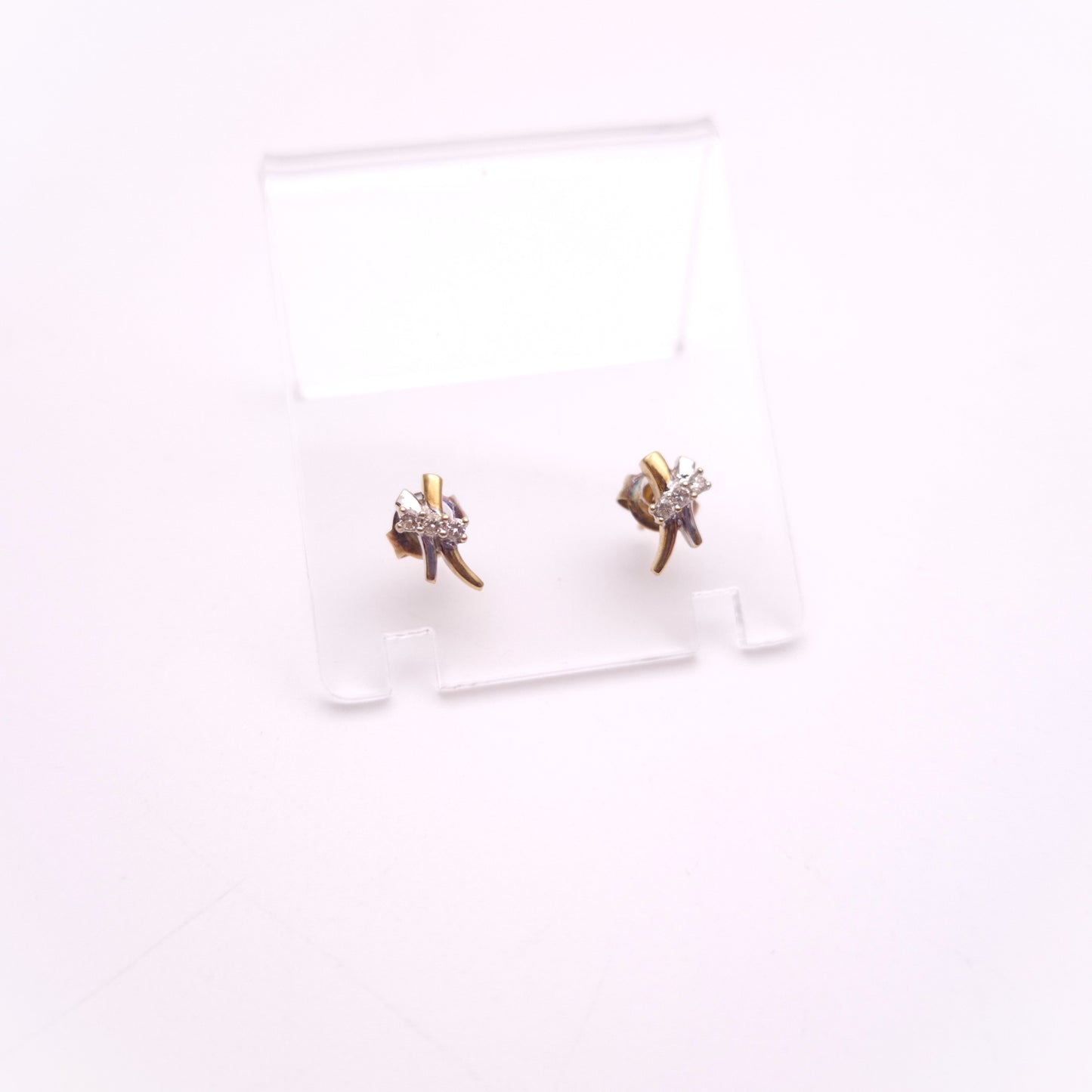 9ct Two Tone White and Rose Gold Diamond Modern Style Stud Earrings