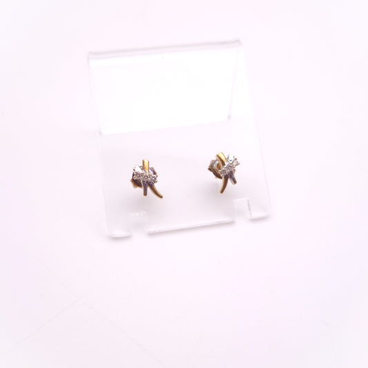 9ct Two Tone White and Rose Gold Diamond Modern Style Stud Earrings