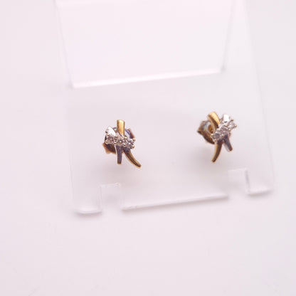 9ct Two Tone White and Rose Gold Diamond Modern Style Stud Earrings