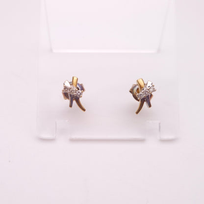 9ct Two Tone White and Rose Gold Diamond Modern Style Stud Earrings