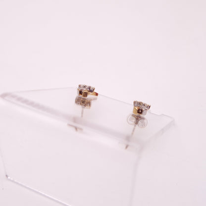 9ct Two Tone White and Rose Gold Diamond Modern Style Stud Earrings