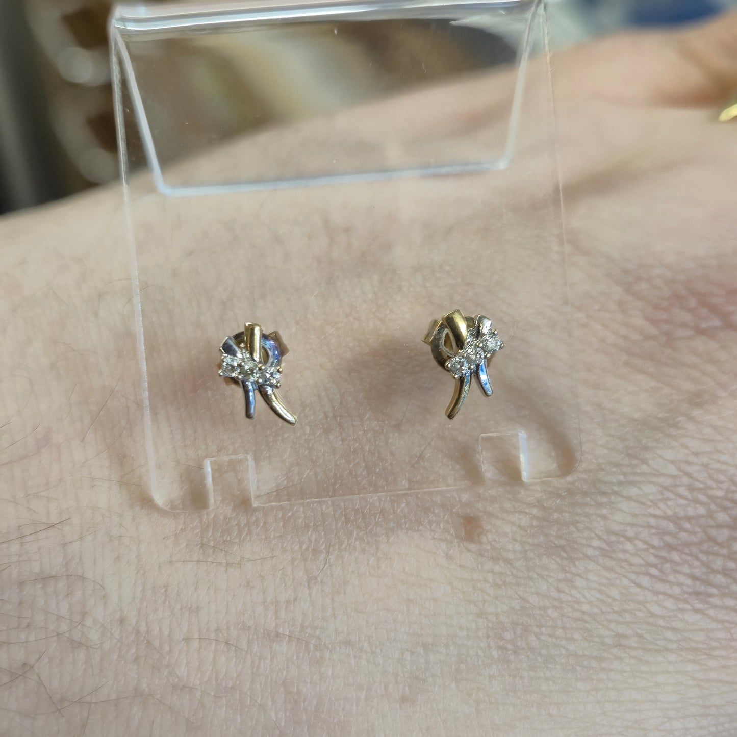 9ct Two Tone White and Rose Gold Diamond Modern Style Stud Earrings