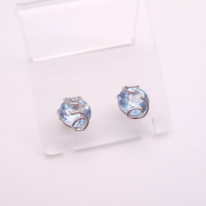 9ct White Gold Blue Topaz Swirly Wire-Work Stud Earrings