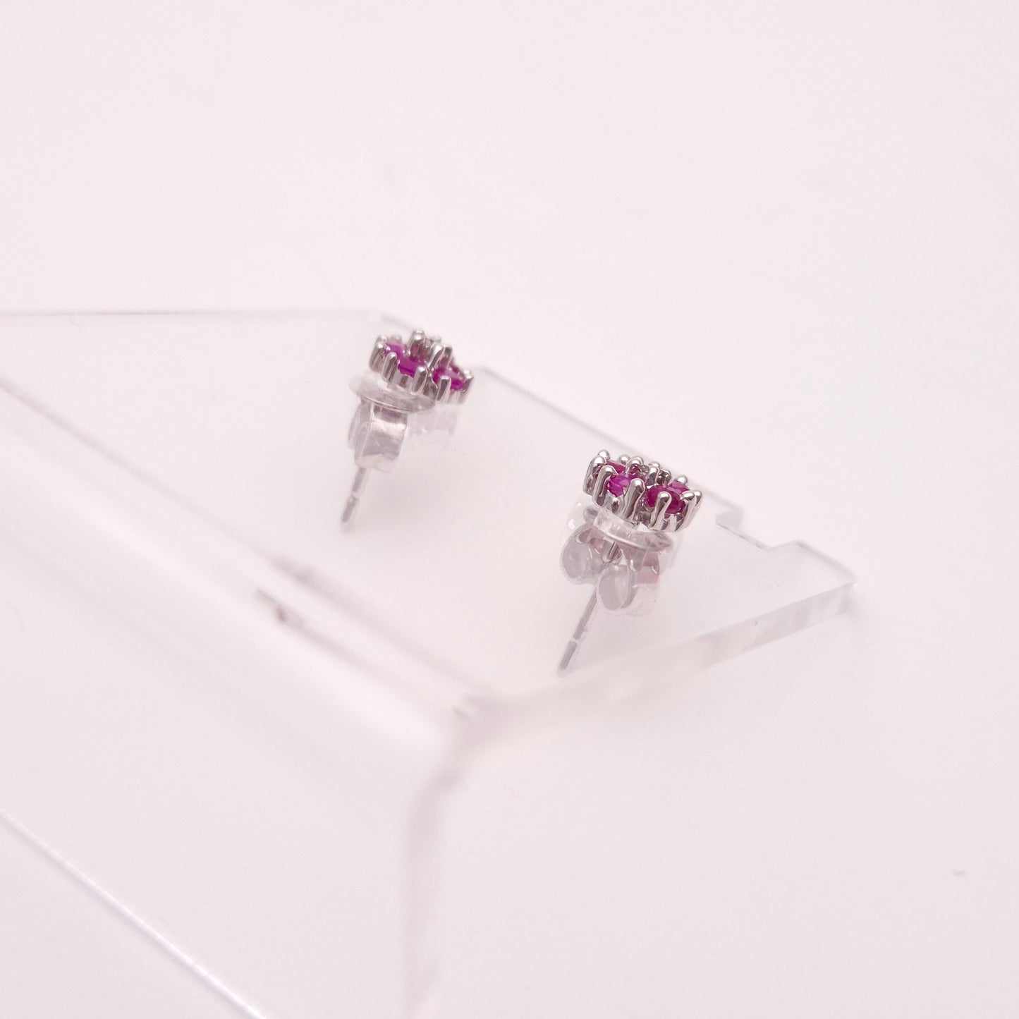 9ct White Gold Ruby and Diamond Flower Cluster Stud Earrings