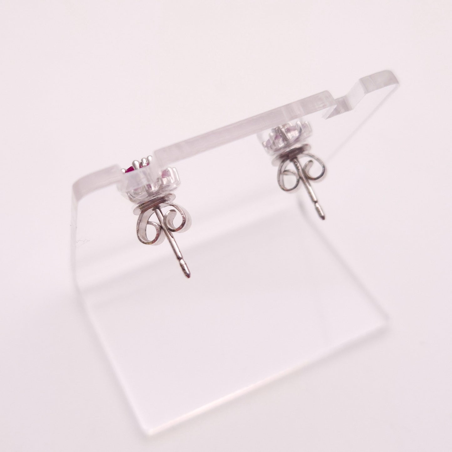 9ct White Gold Ruby and Diamond Flower Cluster Stud Earrings