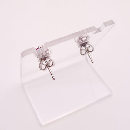 9ct White Gold Ruby and Diamond Flower Cluster Stud Earrings