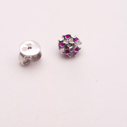 9ct White Gold Ruby and Diamond Flower Cluster Stud Earrings
